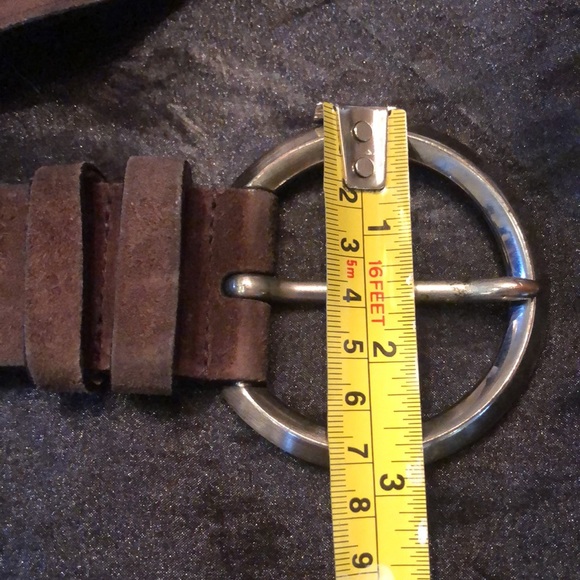 🇮🇹Prada Distressed suede leather large silver tone wide saddle stitch tip belt - Picture 12 of 12